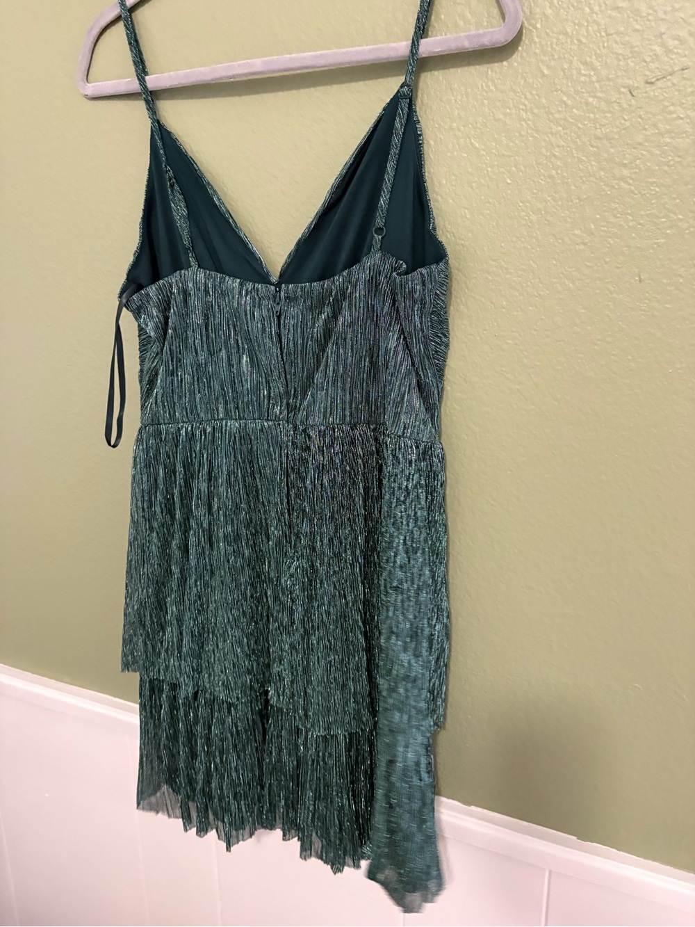 Women's Teal Pleated Tiered Slip Dress
